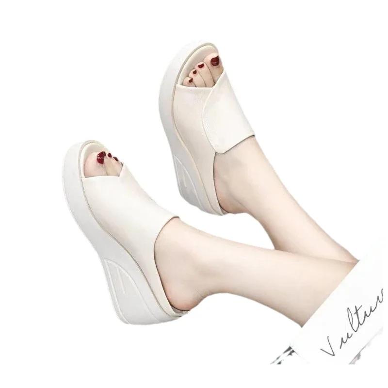 Slippers Black Wedge Platform  New Women Sandals Women Open Toe Women Orthopedics Thick Bottom Beach High Heels Slide