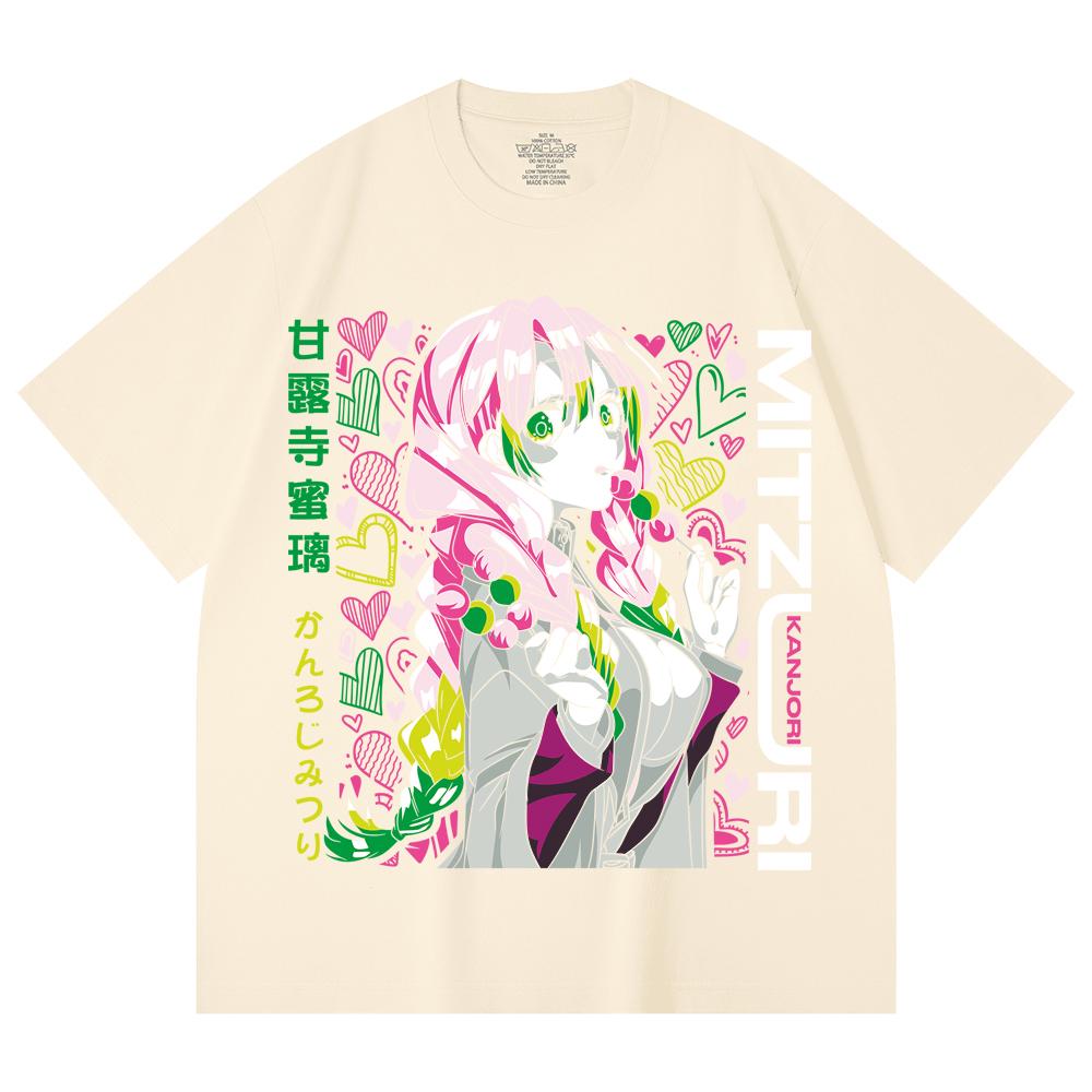 

230 г/м² 100% хлопок Клинок, рассекающий демонов V102 Принт Мицури Унисекс Тяжелая хлопковая футболка XS абрикосовый