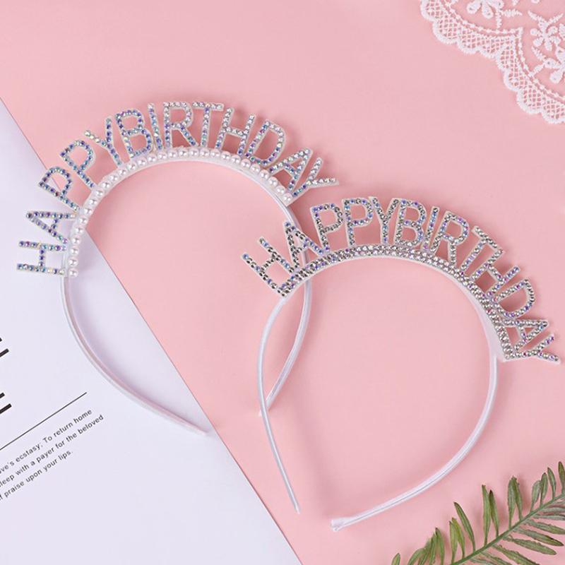 Sweet Birthday Girl Headband Metal Alloy  Birthday Party Tiara Hair Hoop Princess Crown Women Headwear