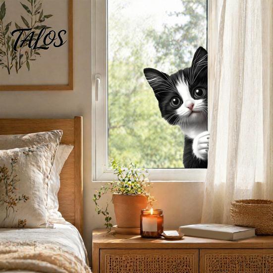 Pellicola per Finestre da Esterno Resistente alle Intemperie, Adesivo Statico Carino con Animali Domestici, Decalcomania 3D con Animali che Sbirciano su Vetro, Decorazione per la Casa Impermeabile per Amanti, PVC Rimovibile Statico, Balcone