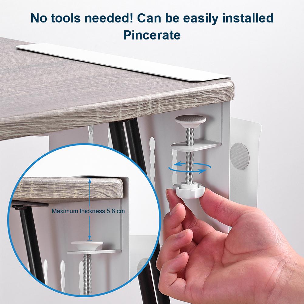 Desk Side Laptop Mount Metal Under Desk Shelf Holder For Macbook, Mac Mini, iPad, Keyboard No Drill Hanging Laptop Holder