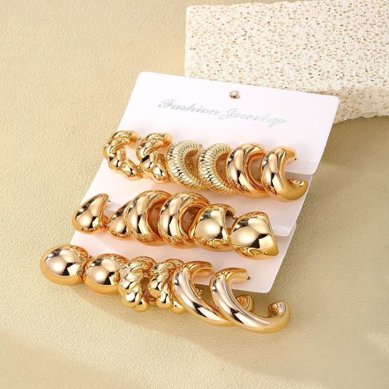 Texture Geometry Multi Shaped Women'S  Ring Earring Set Elegant  Style Unique Design Earrings