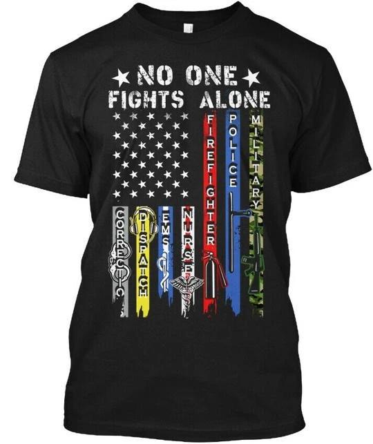 

No One Fights Alone Usa Flag Thin Line TTshirt Made in the USA Size S to 5XL S