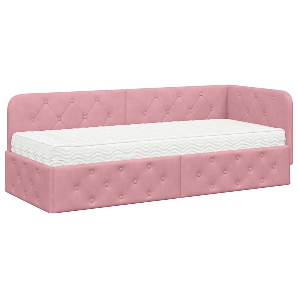 Corner Bed Frame Pink 80 X 200 Cm Velvet