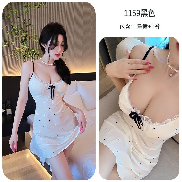 Sex Unterwäsche sexy Straps-Nachthemd Spitze Nachthemd Polka-Dot Süße Schleife Blumenrock