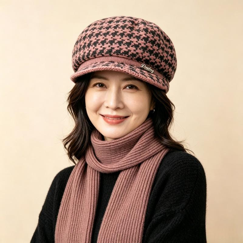 Middle-aged and Elderly Thermal Hats, Children's Autumn and Winter Fashion Berets, Ear Protectors, Mother Hats, Fleece and Cold-proof Knitted Wool Hat