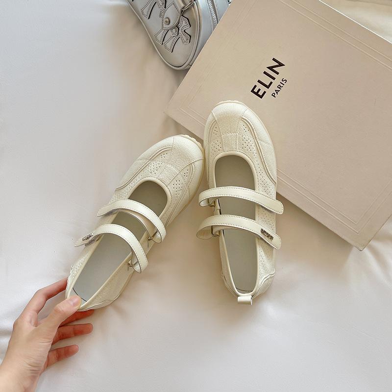 

Sheepskin version~ retro dopamine versatile sports Forrest Gump training shoes women s Velcro shallow leather Mary Jane shoes 40 бежевий