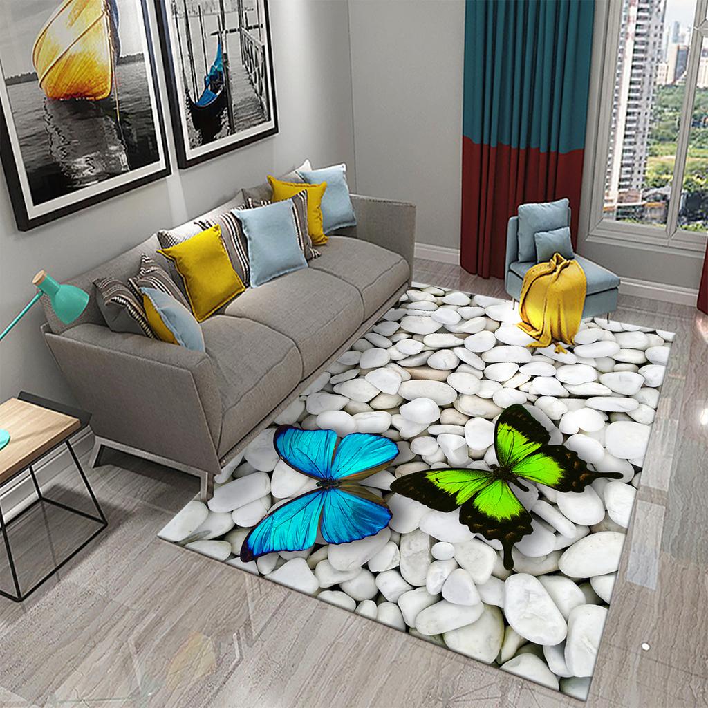 3D Bunter Schmetterling Blume Teppich Teppich für Wohnzimmer Schlafzimmer Sofa Küche Badezimmer Fußmatte Rutschfeste Bodenmatte Geschenk Heimdeko