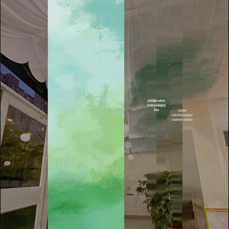 Chinese Ancient-Style Gradient Green Gauze Curtain for Ceiling Decor and Weddings