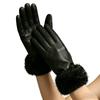 Zeyu Women's Winter Sheepskin Touchscreen Gloves Cute Korean Style Genuine Rabbit Fur Trim Cashmere-Lined Daily Outdoor