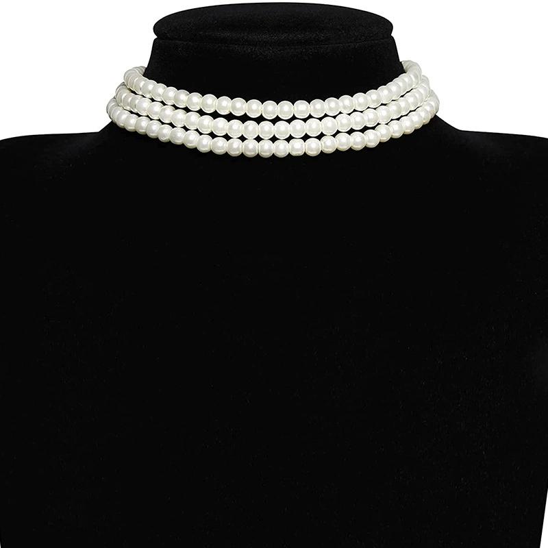 Bohemian multi-layer necklace, three-layer five-layer small pearl necklace.