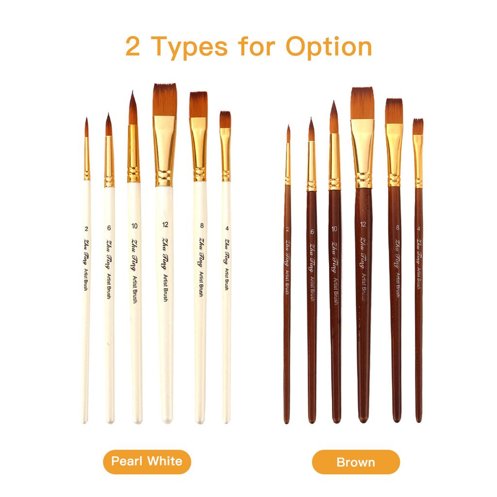 Cheap 6pcs Paint Brushes Set Round and Flat Tips Artists Paintbrushes