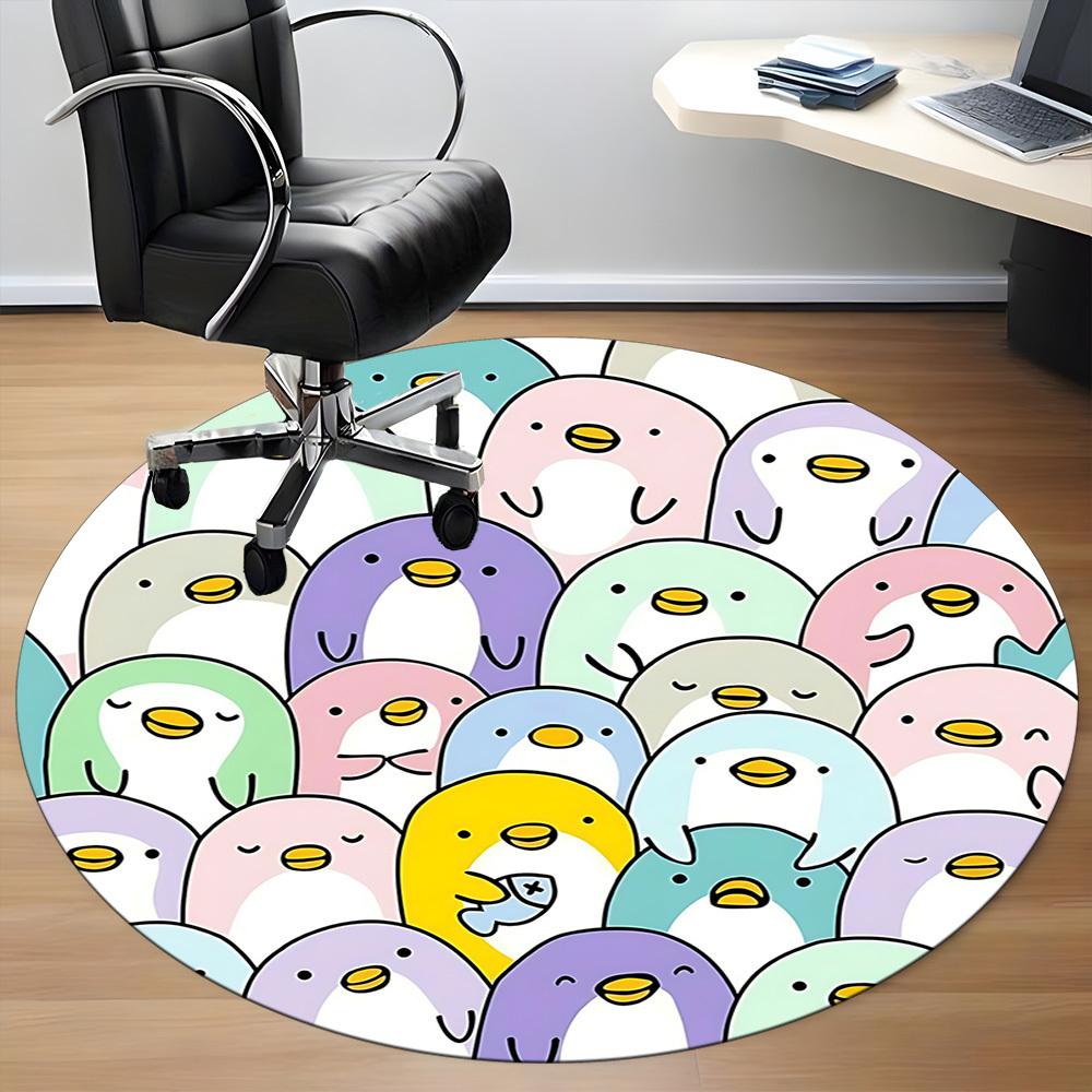1pc Penguin Parade Office Round Area Rug, Indoor Mat Suitable ForOffice, Under Office Chairs Bedroom Living Room Home Decor, Room Deco, D079