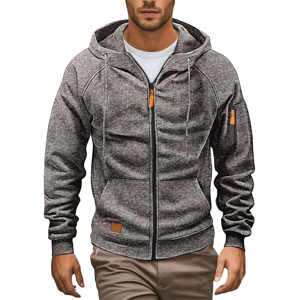 Pánská mikina na zip střední gramáže s plným zipem a dlouhým rukávem, pohodlná útulná mikina s kapucí a kapsami