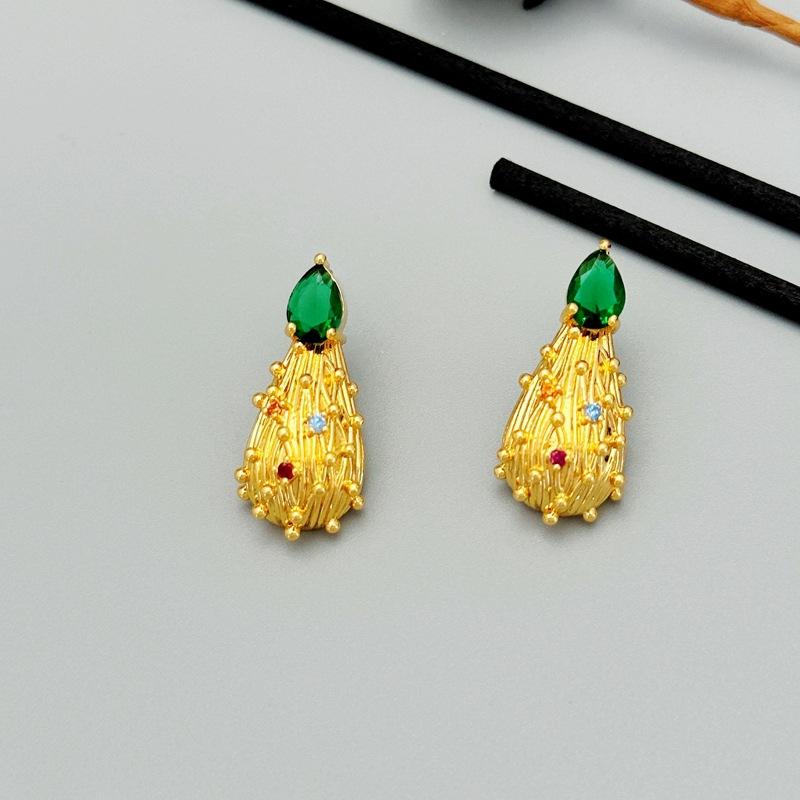 Manufacturer S Supply Light Luxury Temperament Simple Earrings High-End Silver Needles Bright Color Zircon Earrings Earrings Spot золотой