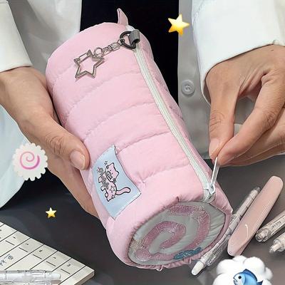 Federmäppchen mit großem Fassungsvermögen, weiches Dacron, Rosa – für 30 Stifte und ein 20 cm langes Lineal, leicht zugängliches Design, ideal für Schüler ab 14 Jahren, Organizer für Schulbedarf