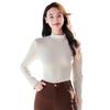 Women's Fleece-Lined Slim Fit Knit Top - Half High Neck Long Sleeve for Spring, Autumn, Winter 2024