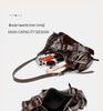 Women's Punk Motorcycle Distressed Leather Crossbody Bag with Multi-Buckle Straps and Rivet Design