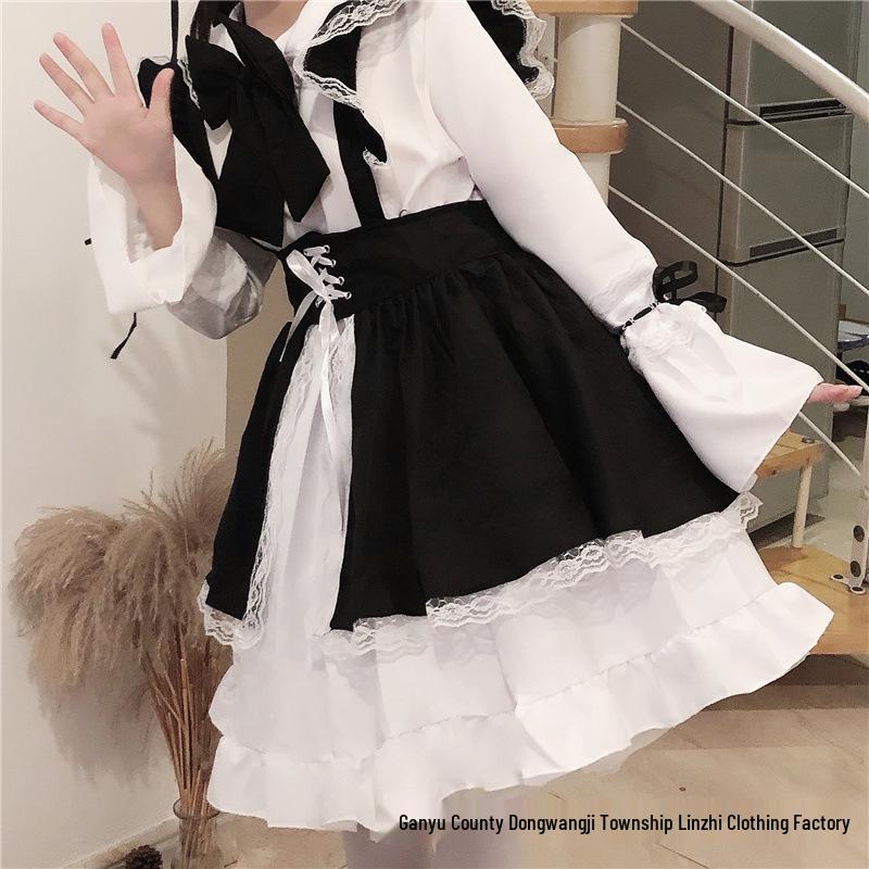 Schwarz-Weißes Dienstmädchenkostüm Cosplay-Kleid für Café, Arbeitskleidung oder Party