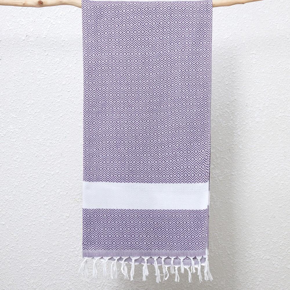 Woven Poly Cotton Solid Color Large Bath Towel Turkish Beach Blanket Cotton Linen Blend Geometric Diamond Pattern