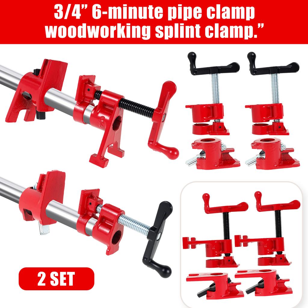 2Pcs 3/4 Inch Pipe Clamps Sturdy Wood Gluing Pipe Clamp Set Adjustable Woodworking Assembly Clamp Heavy Duty Wood Clamp Fixture
