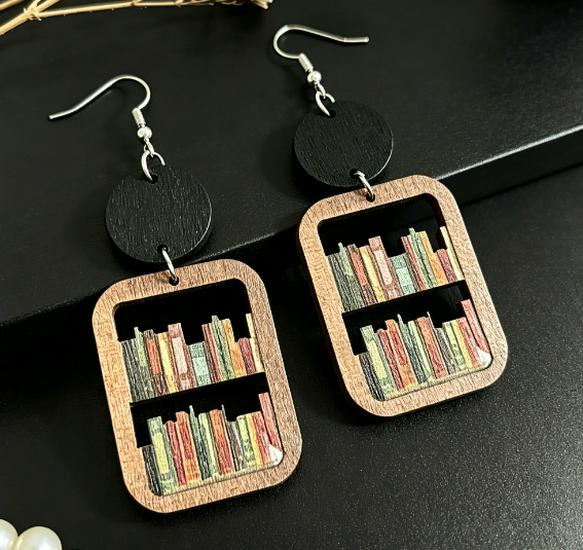 Graduation & Back-to-School Bookcase Wood Earrings - Teacher's Day Gift