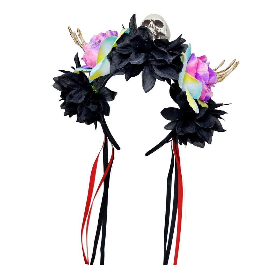 Halloween Colorful Flower Skeleton Hand Skull Headband Resin Party Hair Accessory For Adults Kids Costume Party Decoration