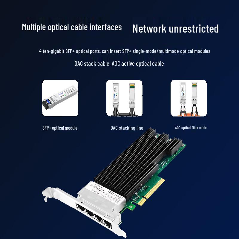 Hoodblue 10 Gigabit Quad-Port SFP+ PCIe Network Card (CN version)