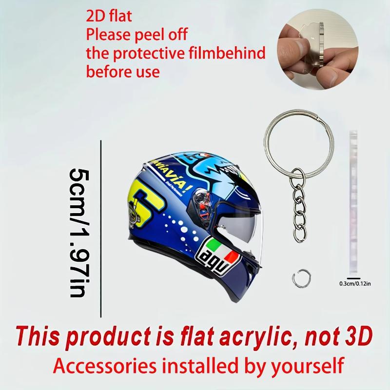 1Pcs 2D Whimsical Pendant Motorcycle Helmet Keychain Flat Acrylic Ornament Charm Hanging Decoration For Car Bags Party Gifts