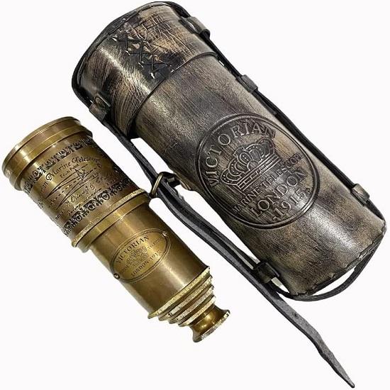 Victorian Nautical Marine 18" messingteleskop - med skinndeksel - Spyglass kopi