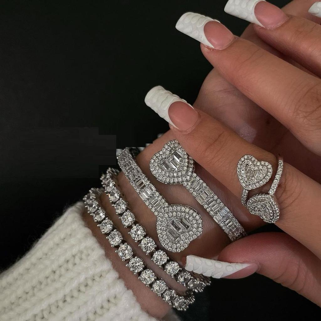 Iced Out Bling Beaded CZ Heart Bracelet for Women