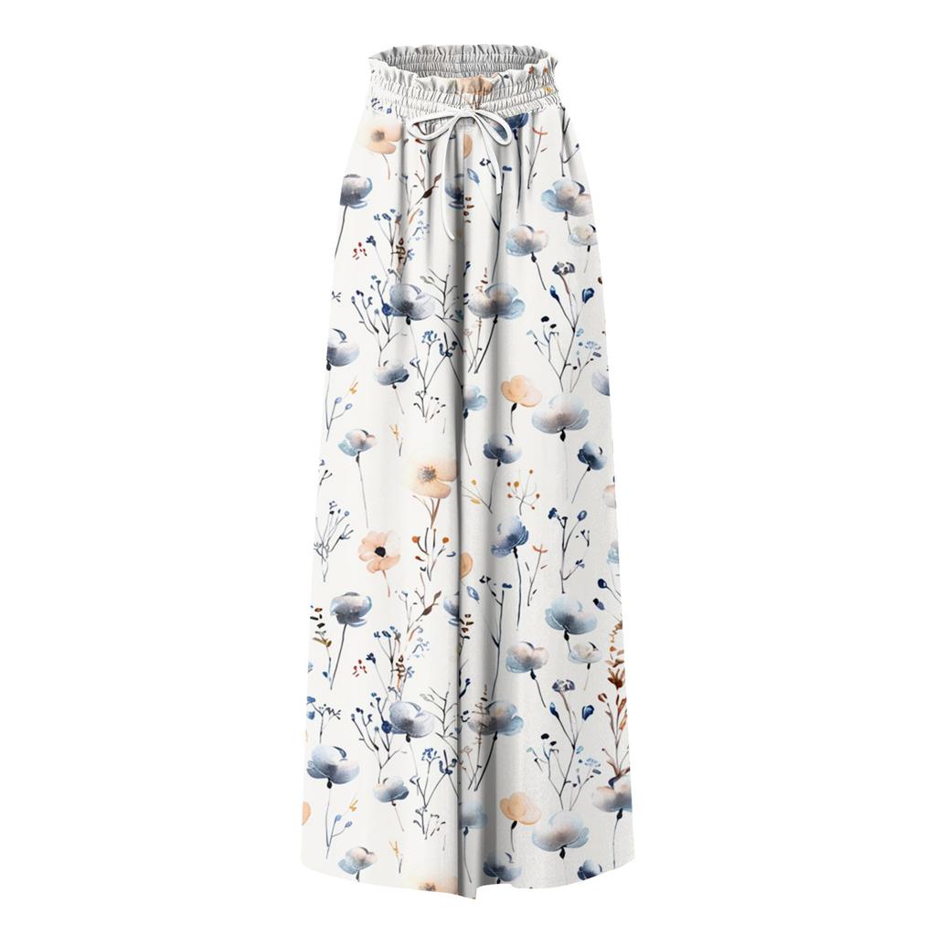 Women's Summer Wide Leg Pants High Waisted Flowing Pockets Fashion Casual Casual Bohemian Printed Beach Pants
