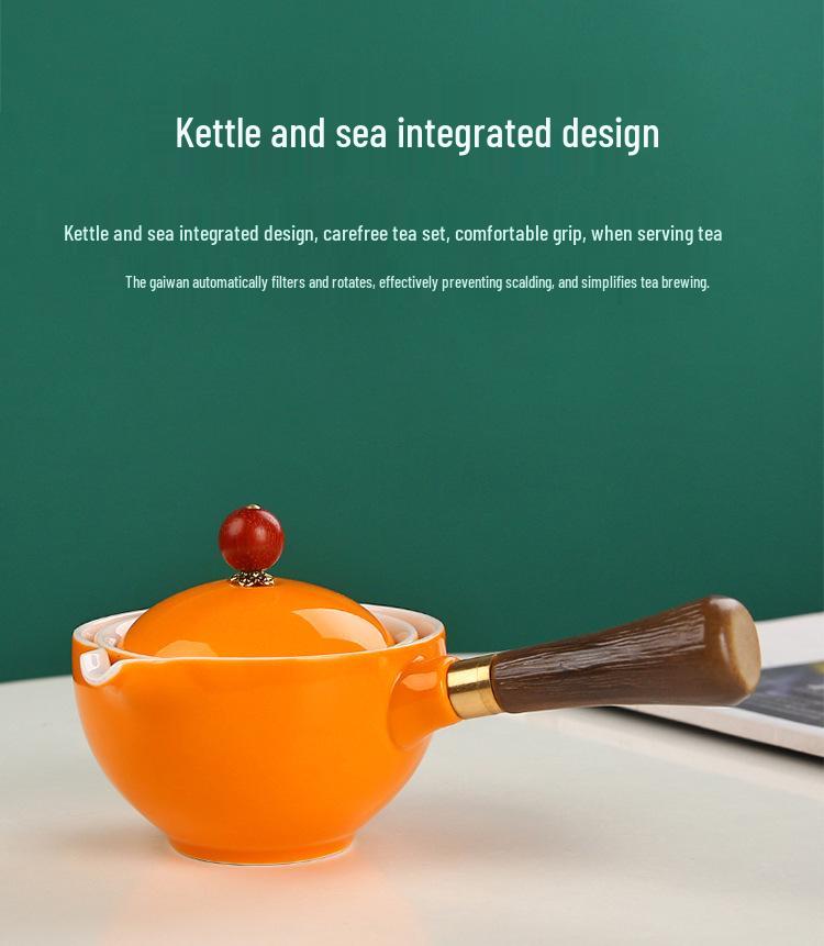 Rotating Ceramic Kung Fu Tea Set with Side Handle Filter Pot