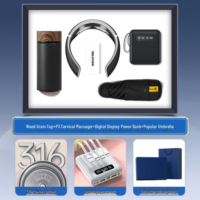 Executive 4-in-1 Gift Set: Mug, Neck Massager, Power Bank & Umbrella
