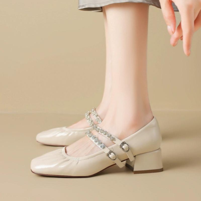 Women's Summer Retro Chunky Heel Sandals French Style Mid-heel Mary Jane Shoes