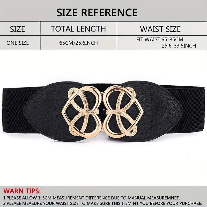 Women's Waist Cover Fashionable Golden Buckle Elastic Waist Closure With Double Hook Buckle Wide Belt With Coat Dress Women Belt