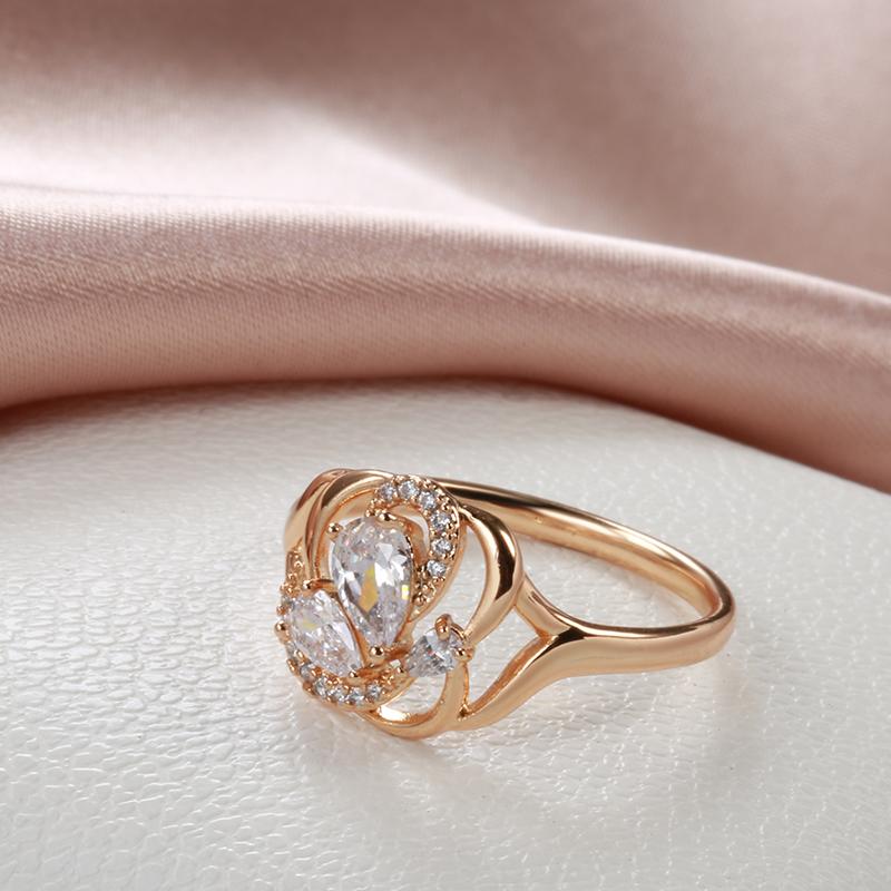 Kristallen Bloem Damesring Glanzend Wit Natuurlijk Zirkoon Roségoud Kleur Bruidsfeest Dagelijkse Sieraden Meisje Beste Cadeau