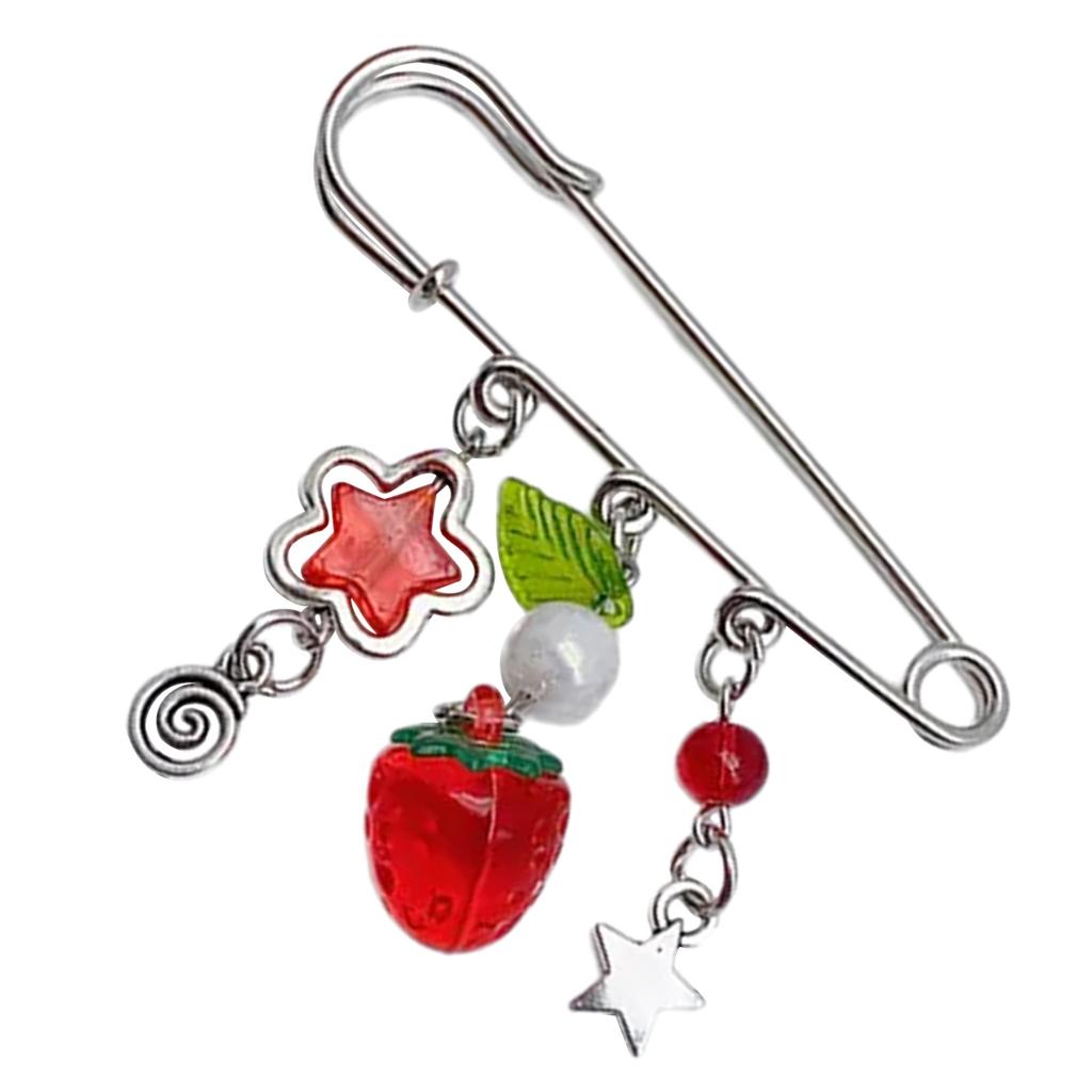 Stylish Chain Brooch Pin Sweet Sweater Shawl Clip Cloth Accessory Strawberry Lapel Pin Alloy Material for Women Girl