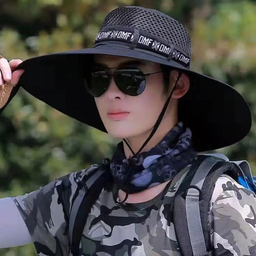 Sommer Großer Sonnenhut Herren Damen Atmungsaktive Angelkappen Sonne UV-Schutz Netz Fischerhut Wandern Outdoor Strandkappe