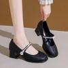 Fashion Crystal Flower Women High Heels Shoes 2025 New Trends Shallow Chunky Mary Janes Shoes Autumn Elegant Fashion Dress Pumps Zapatos
