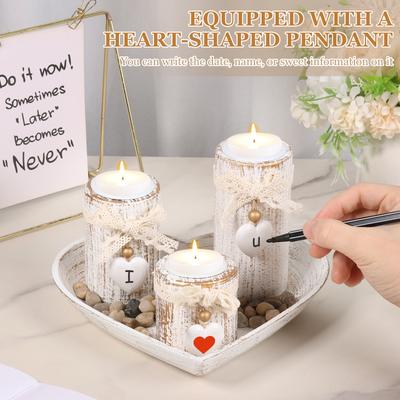Teelichthalter Kerzenhalter aus Holz mit Tablett Heimdeko Tafelaufsatz für Wohnzimmer Weihnachten und Valentinstag