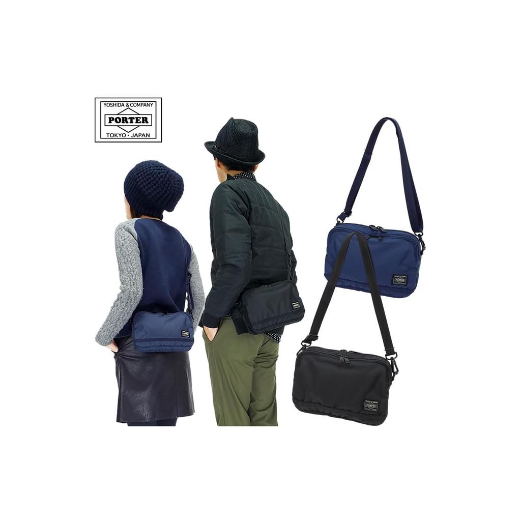 Porter Flash Horizontal Shoulder Bag by Yoshida Kaban for Men and Women (Black)