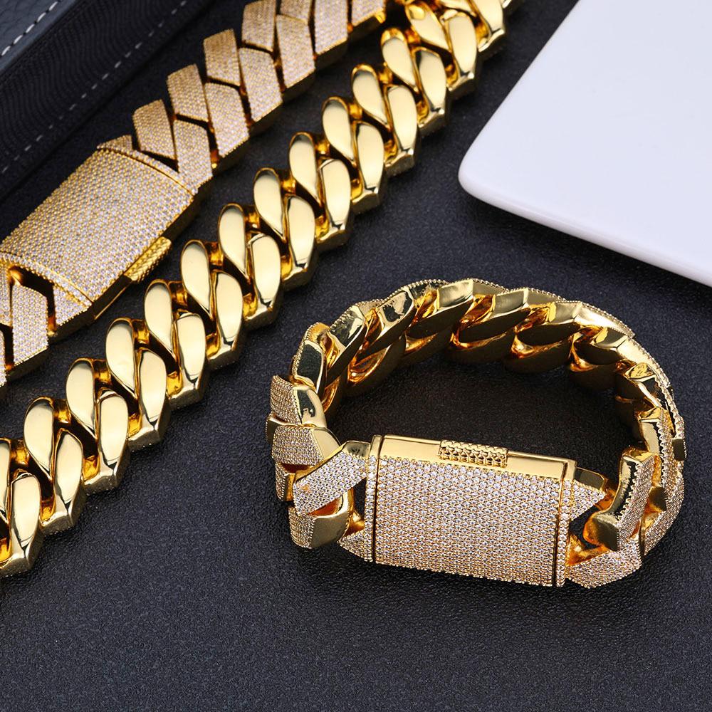 

Men s 26mm Rhombus Cuban Chain Bracelet - Trendy European & American Hip Hop Jewelry Bracelet 7 inches золотой