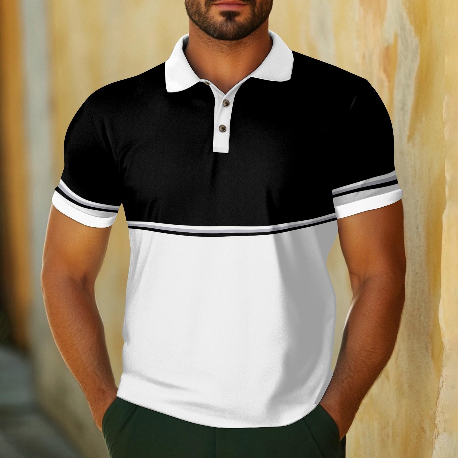 

Мужская повседневная дышащая рубашка с коротким рукавом в полоску и клетчатым принтом XXL чёрный