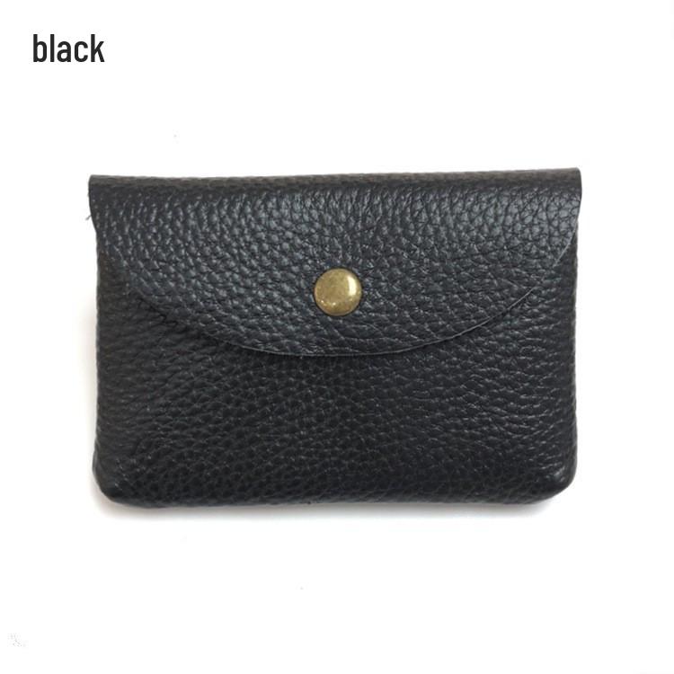 Top Grain Leather Snap Closure Coin Purse & ID Holder, Mini Lychee Pattern Card Holder for Men & Women