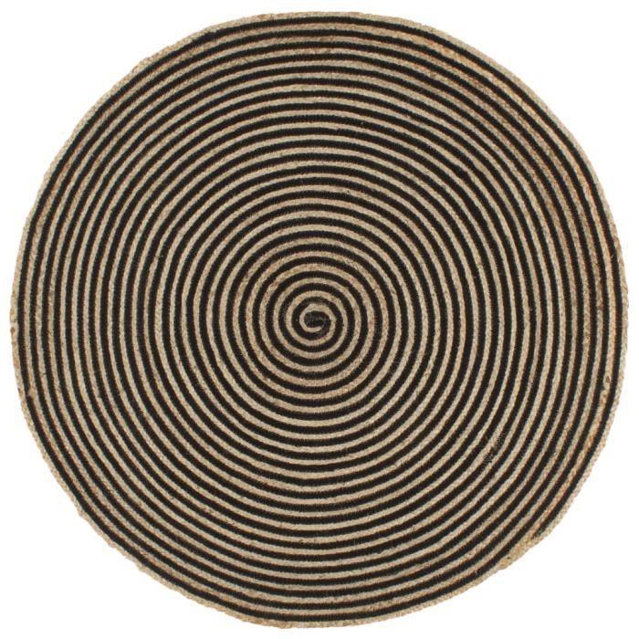 VidaXL Tapis fait à la main Jute avec design de spirale Noir 150 cm