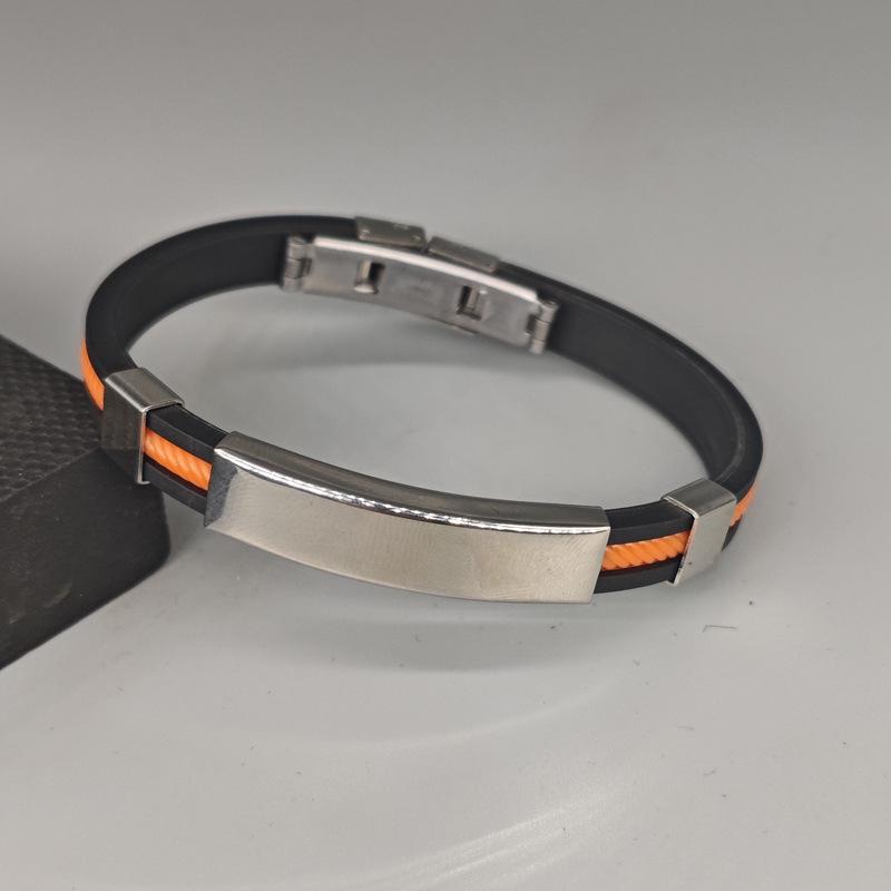 Stainless Steel Silicone Bracelet: Black Men's Thin Band, Simple European-American Style, Creative and Trendy Design