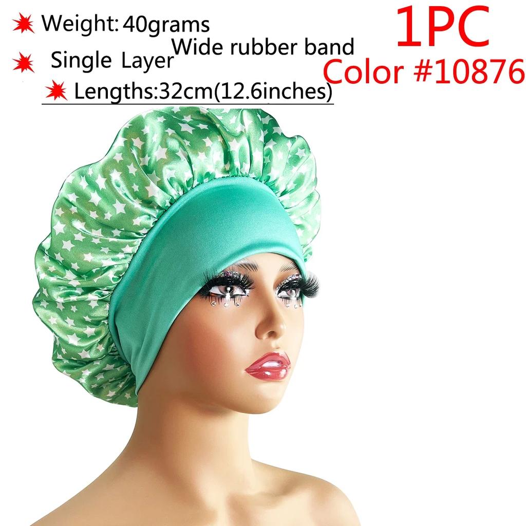 1 Stück Damen Satin Bonnet Elastisches breites Band Nachtschlafmütze Haarausfall-Abdeckung Kopfwickel Lockiges Federndes Haar Schönheit Chemo Cap Pflege