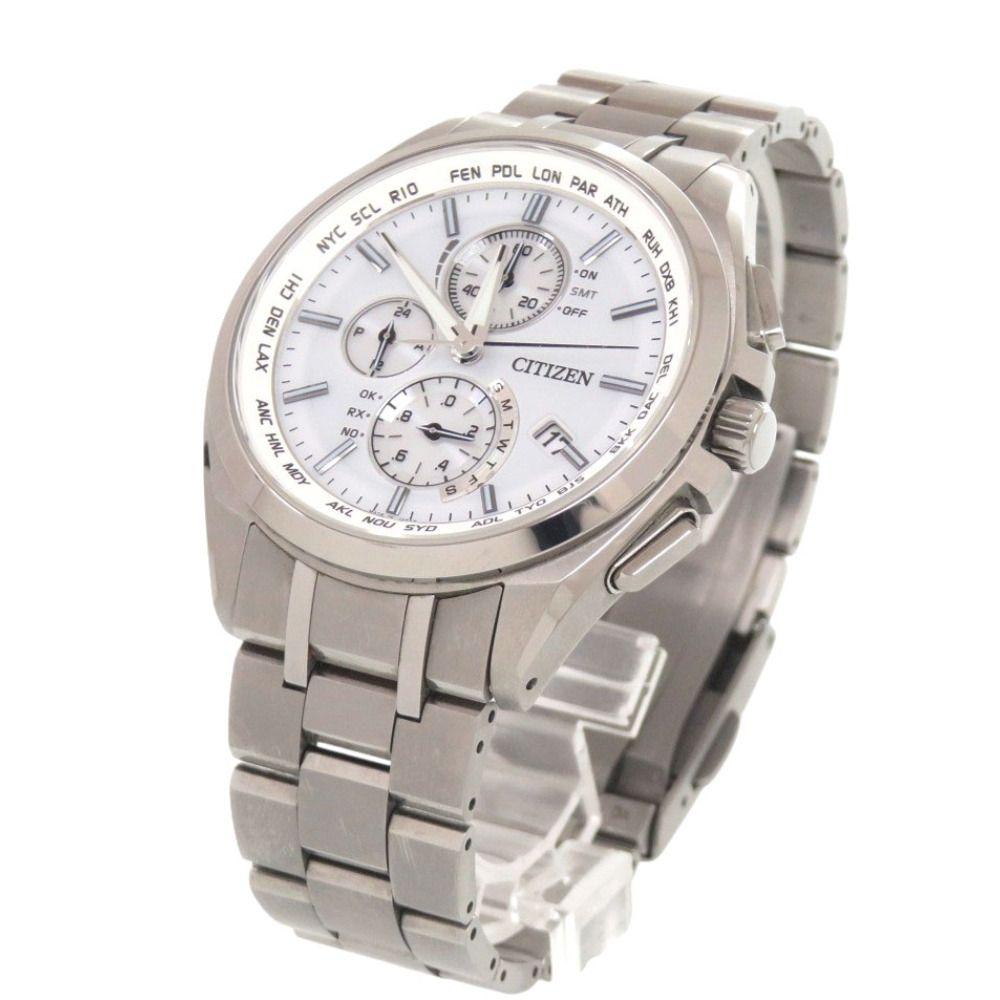 Used Good Condition Citizen Atessa H804-T018696 Titanium Light Blue Solar Radio Eco Drive Watch 0539 CITIZEN
