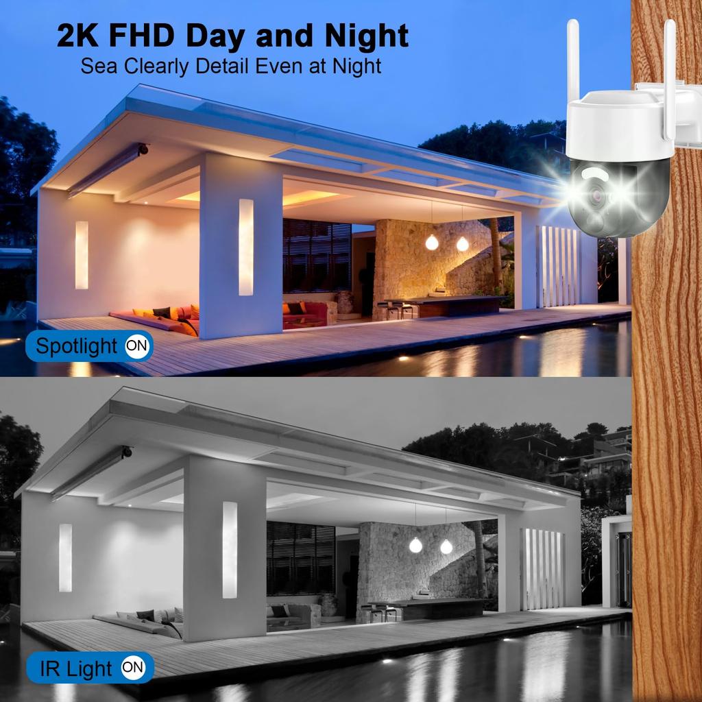 BlessFly 2K Solar Security Wireless Outdoor WiFi Camera for Home 8000mAh Color Night 3W Solar PIR Easy Installation Camera, Pan-Tilt 360° Security,